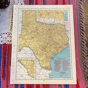 1949 Texas/Utah Map Ready to Frame 9 1/4” x 12 1/4” with Railroad Lines